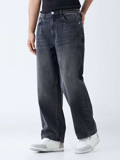 Nuon Charcoal Faded Relaxed-Fit Mid-Rise Jeans