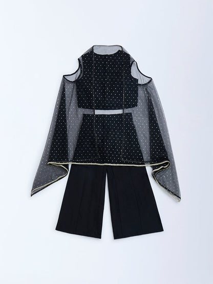 Utsa Kids Black Floral Embroidered Ethnic Set - (2-8yrs)