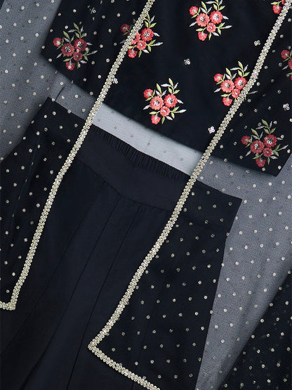 Utsa Kids Black Floral Embroidered Ethnic Set - (2-8yrs)