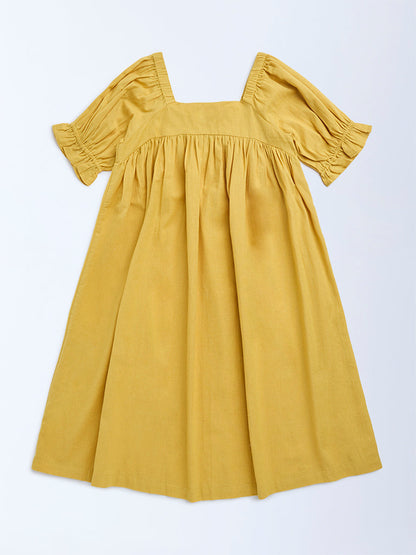 Utsa Kids Yellow Mirror Work Cotton Empire-Line Dress - (8-14yrs)