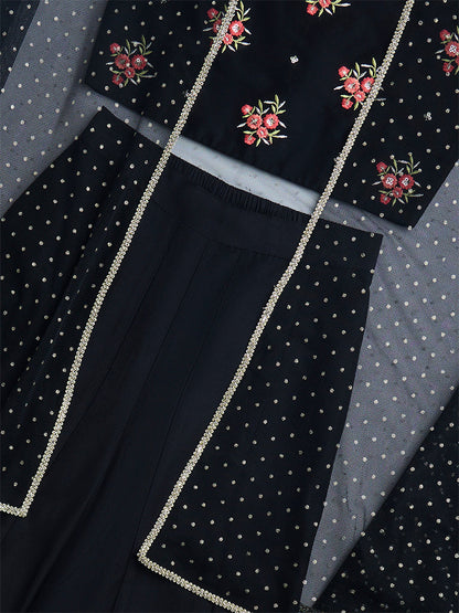 Utsa Kids Black Floral Embroidered Ethnic Set - (8-14yrs)