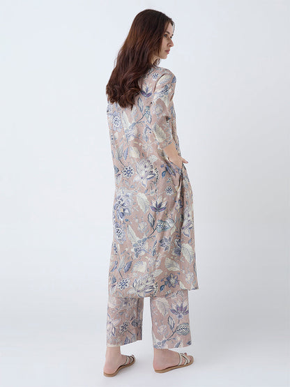 Utsa Beige Floral Design A-Line Kurta