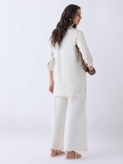 Utsa Off-White Embroidered High-Low Kurti
