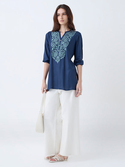 Utsa Indigo Paisley Embroidered Tunic