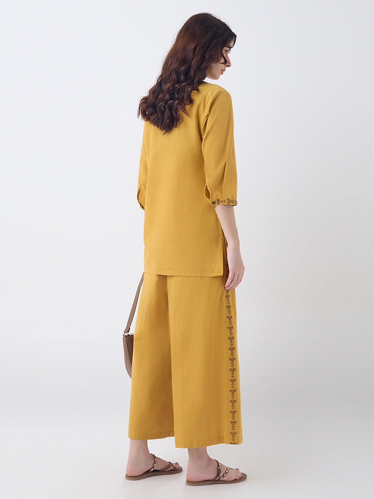 Utsa Mustard Embroidered Cotton Tunic