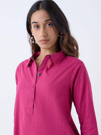 Utsa Fuchsia Striped Cotton Tunic