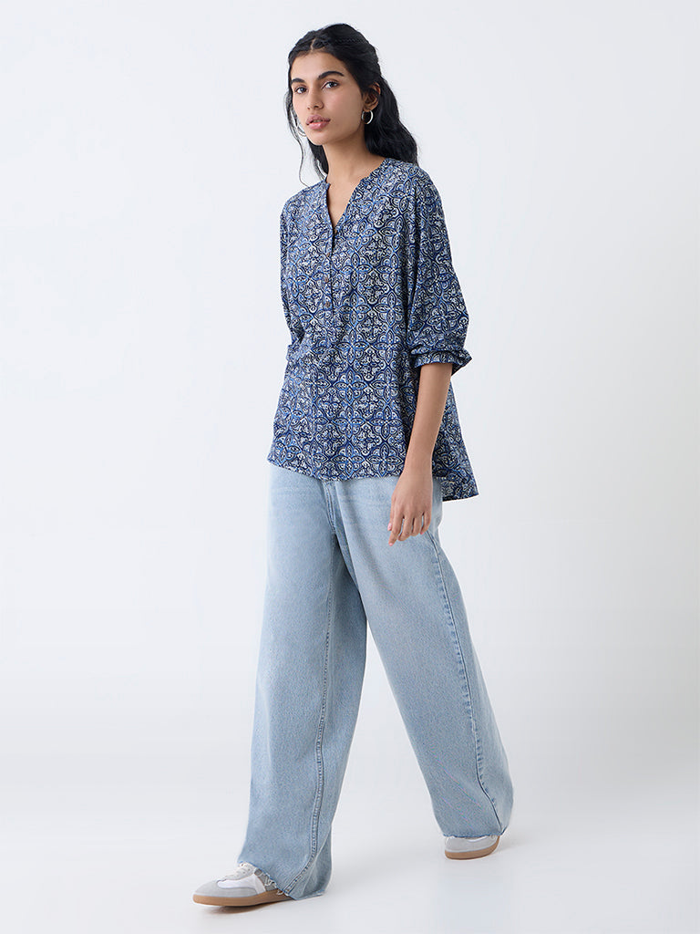 Utsa Indigo Botanical Design Tunic