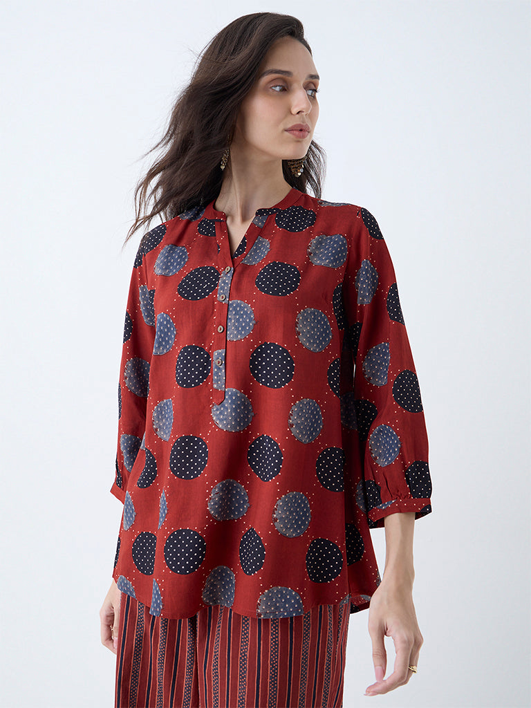 Utsa Red Badla Printed Tunic