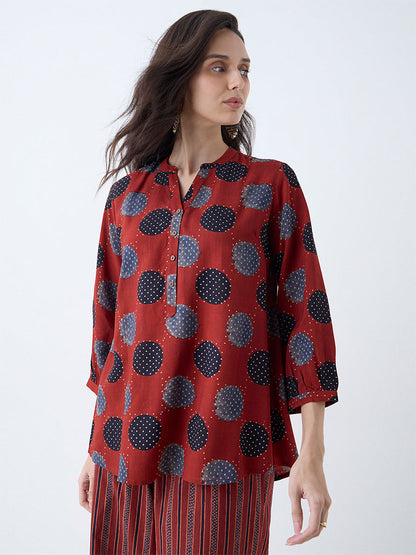 Utsa Red Badla Printed Tunic
