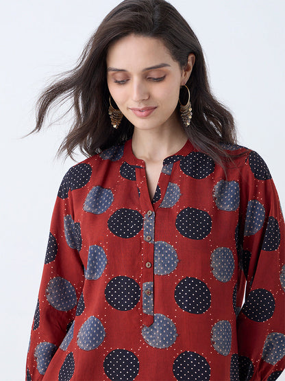 Utsa Red Badla Printed Tunic