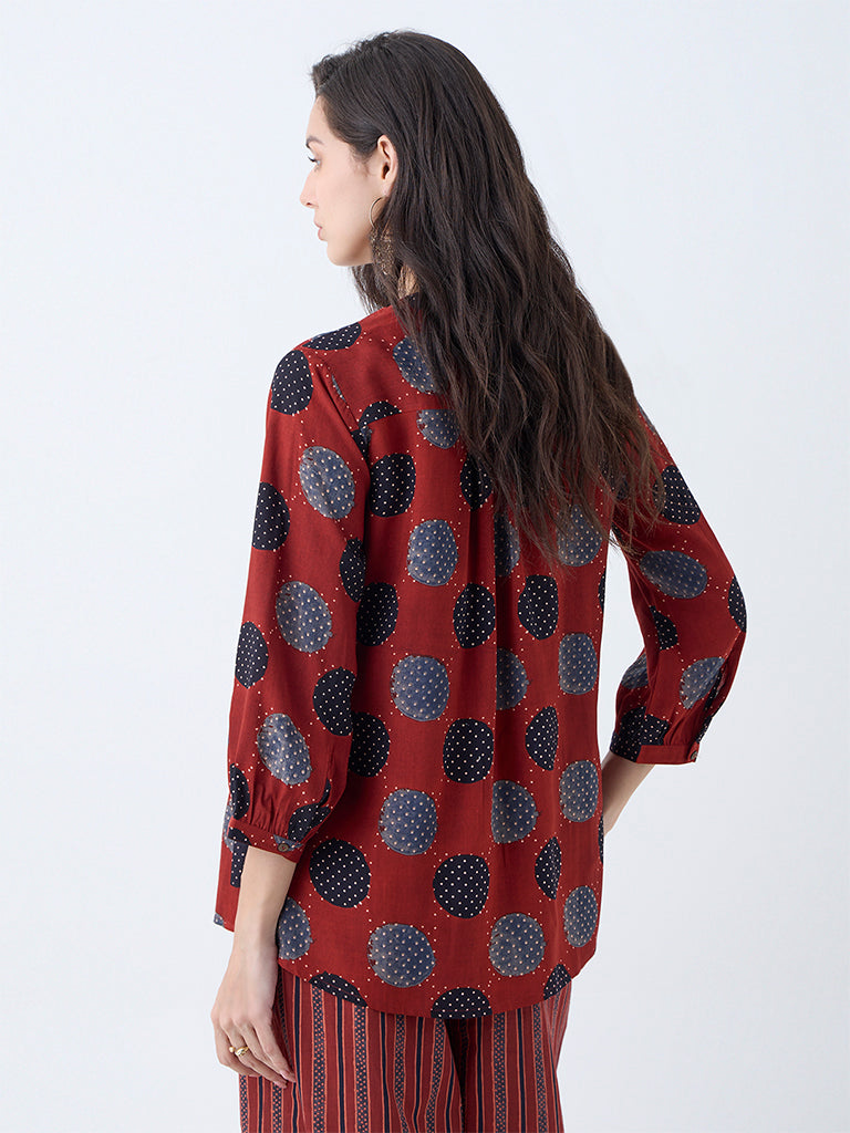 Utsa Red Badla Printed Tunic
