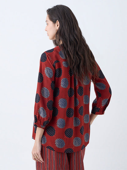 Utsa Red Badla Printed Tunic