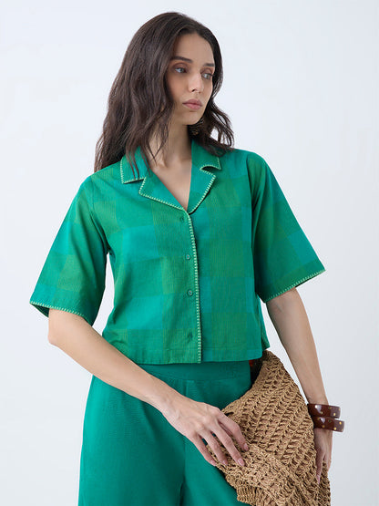 Utsa Green Checkered Cotton Shirt