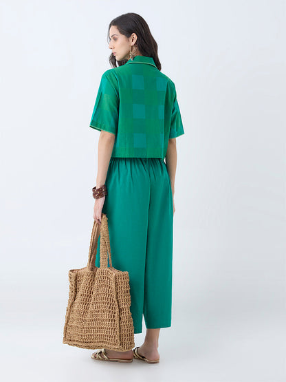 Utsa Green Checkered Cotton Shirt