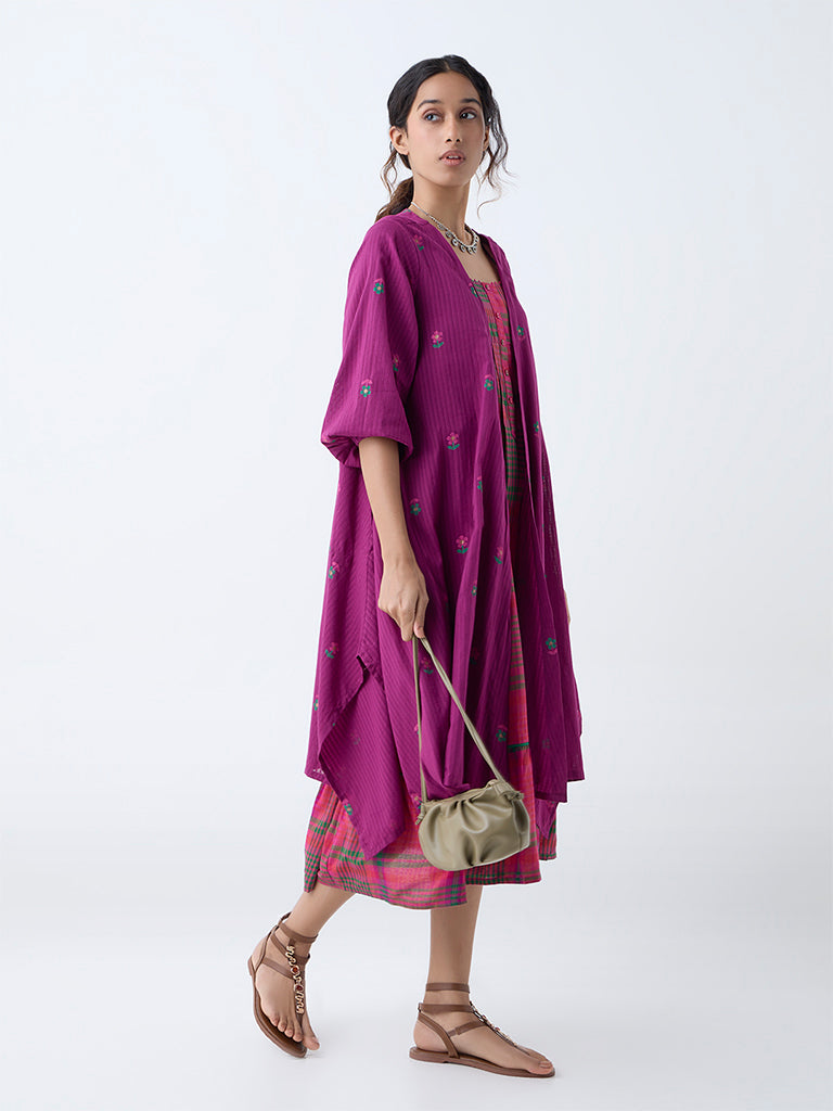 Utsa Purple Floral Embroidered Cotton Shrug