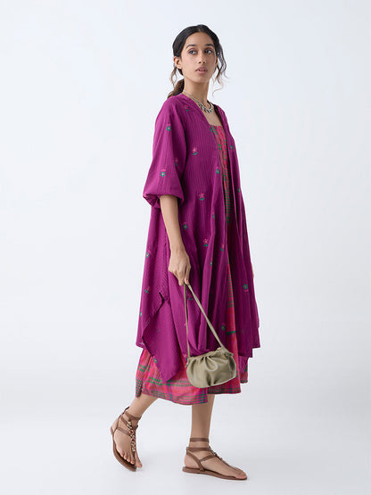 Utsa Purple Floral Embroidered Cotton Shrug