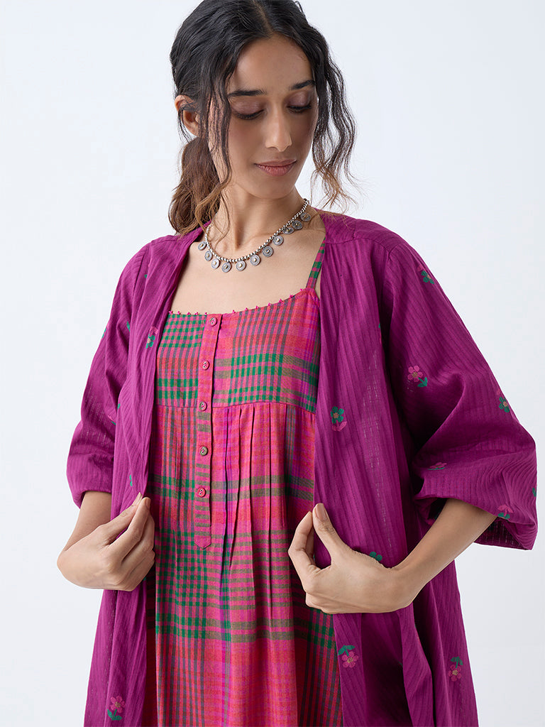 Utsa Purple Floral Embroidered Cotton Shrug