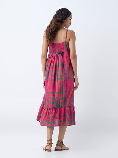 Utsa Pink Checkered A-Line Dress