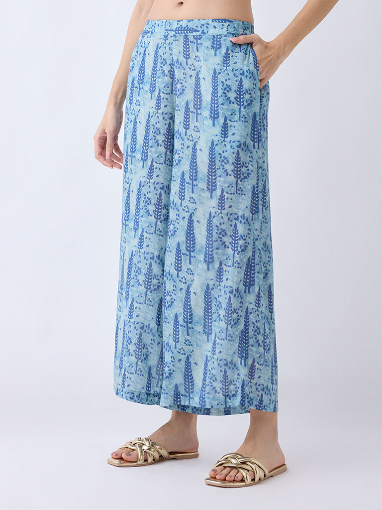 Utsa Blue Botanical Printed Pants