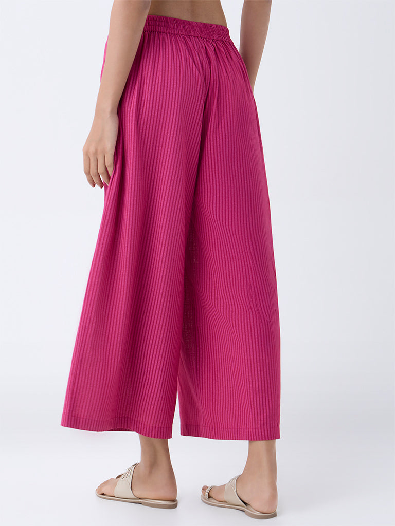 Utsa Pink Striped Cotton Ethnic Pants