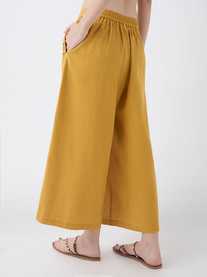 Utsa Mustard Embroidered Cotton Pants