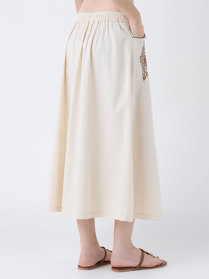 Utsa Cream Embroidered Cotton Maxi Skirt