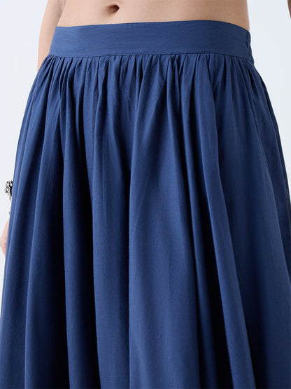 Utsa Indigo Printed Cotton Maxi Skirt