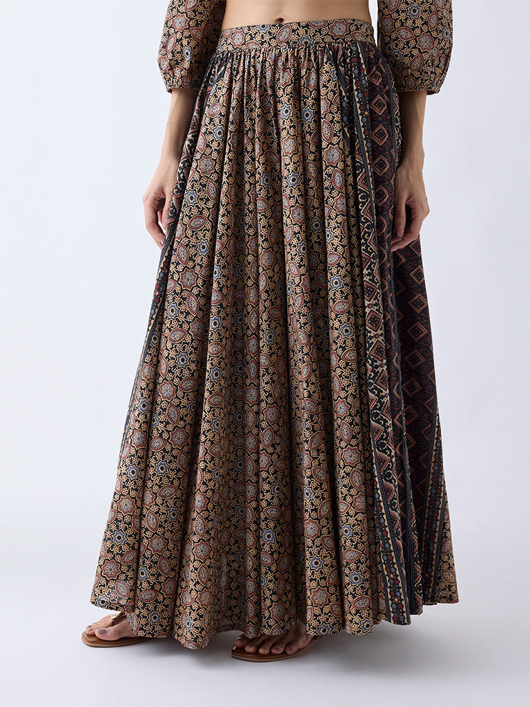 Utsa Taupe Printed Skirt