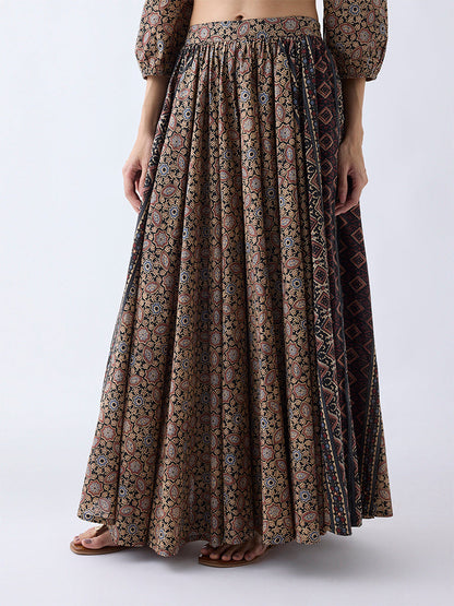 Utsa Taupe Printed Skirt