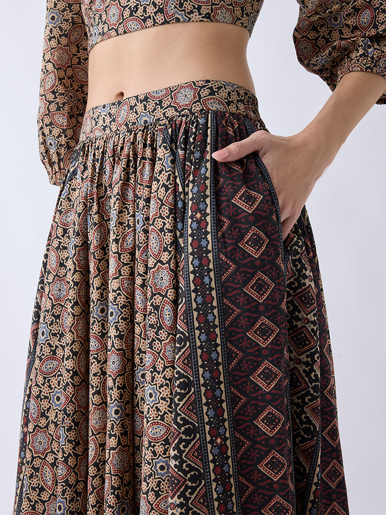 Utsa Taupe Printed Skirt