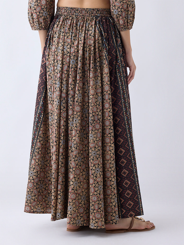 Utsa Taupe Printed Skirt