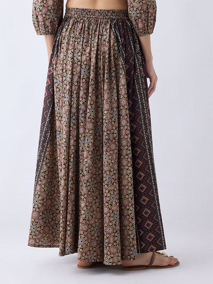 Utsa Taupe Printed Skirt