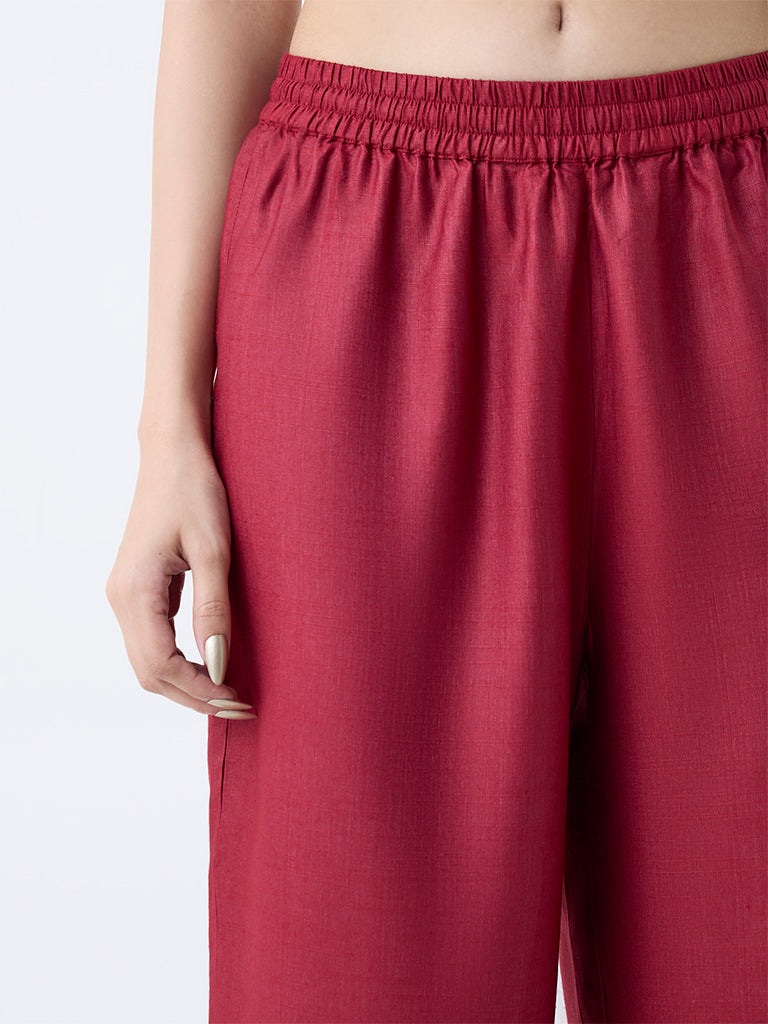 Zuba Red Solid Pants