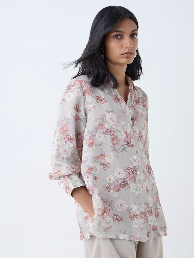 Zuba Taupe Floral Pattern Tunic