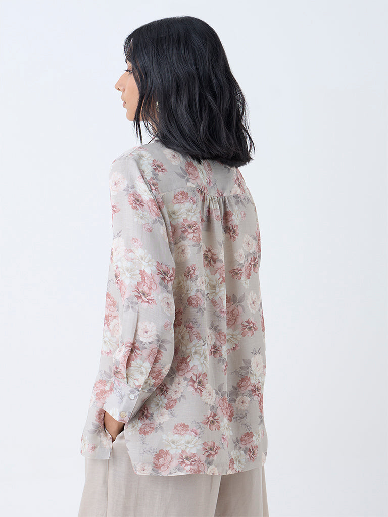 Zuba Taupe Floral Pattern Tunic