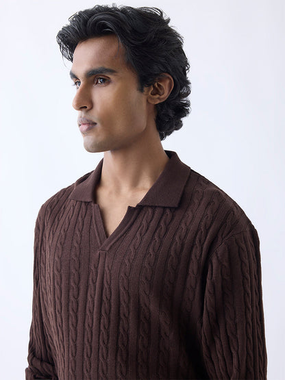 Ascot Dark Brown Cable-Knit Relaxed-Fit Sweater