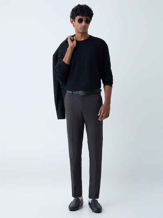 WES Formals Black Knitted Slim-Fit Sweater