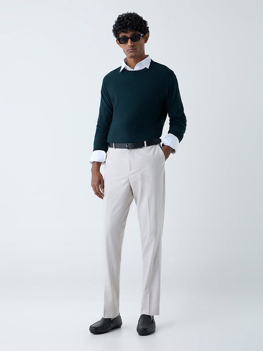 WES Formals Green Knitted Slim-Fit Sweater