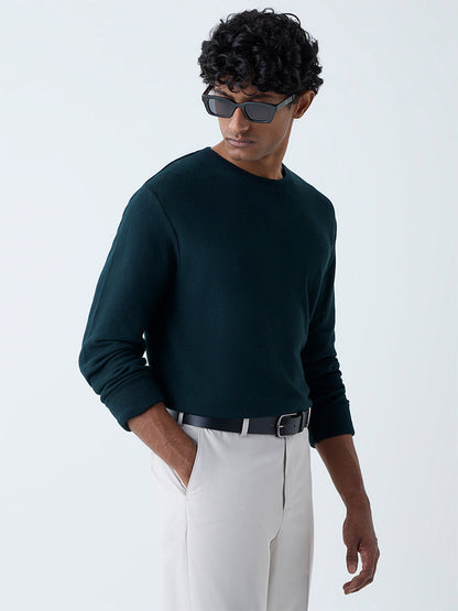WES Formals Green Knitted Slim-Fit Sweater