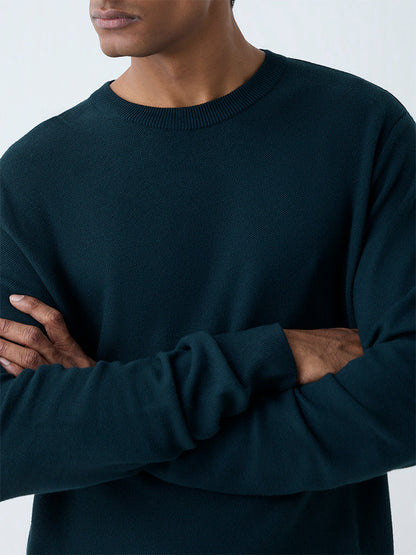 WES Formals Green Knitted Slim-Fit Sweater