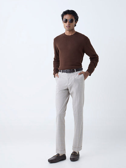 WES Formals Dark Brown Slim-Fit Sweater