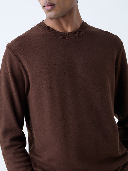 WES Formals Dark Brown Slim-Fit Sweater