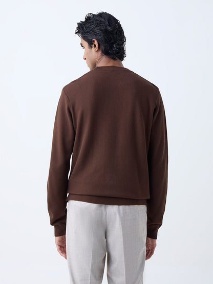 WES Formals Dark Brown Slim-Fit Sweater