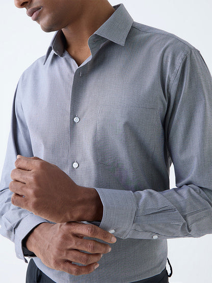 WES Formals Dark Grey Solid Slim-Fit Cotton Shirt