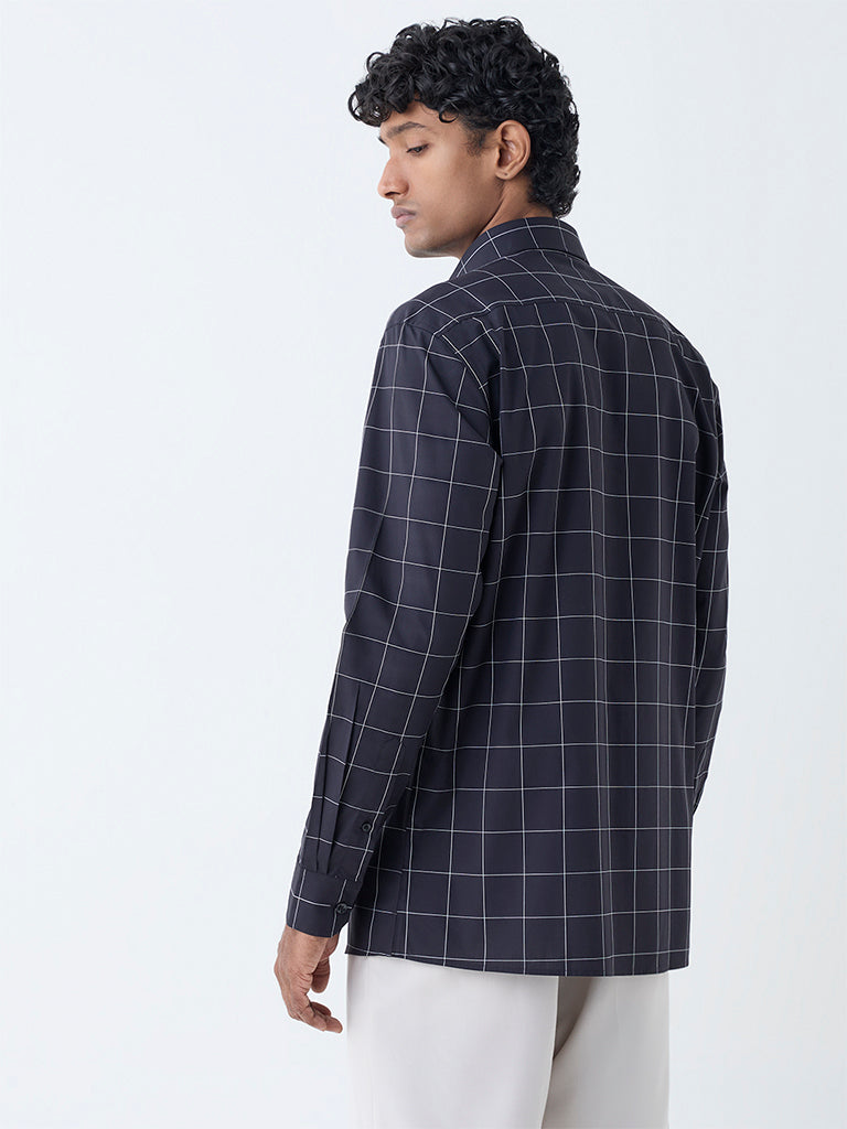 WES Formals Black Checks Pattern Relaxed-Fit Cotton Shirt