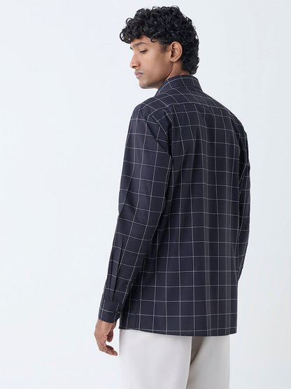 WES Formals Black Checks Pattern Relaxed-Fit Cotton Shirt