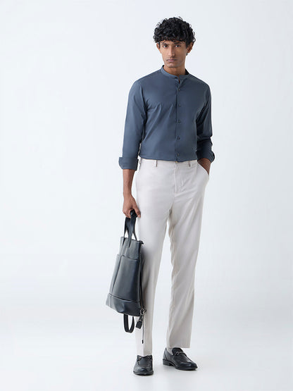 WES Formals Dark Grey Solid Ultra-Slim Fit Cotton-Blend Shirt