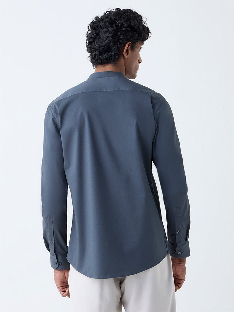 WES Formals Dark Grey Solid Ultra-Slim Fit Cotton-Blend Shirt