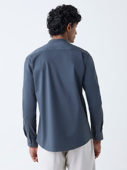 WES Formals Dark Grey Solid Ultra-Slim Fit Cotton-Blend Shirt