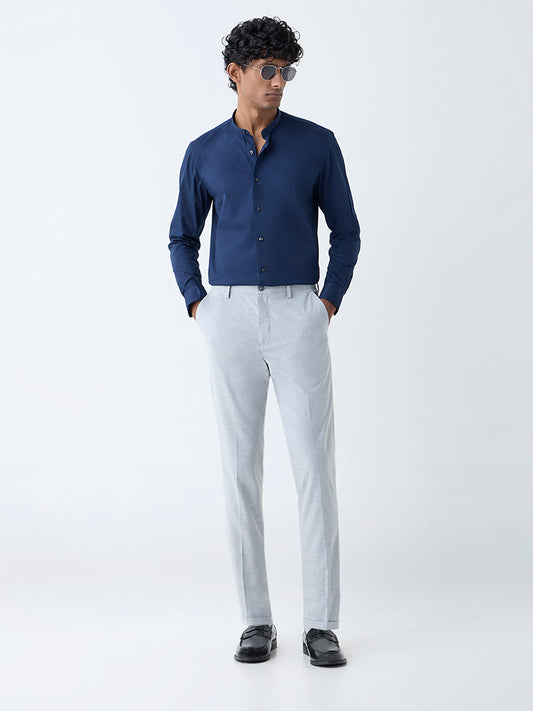 WES Formals Navy Solid Ultra-Slim Fit Cotton-Blend Shirt